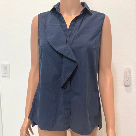 Akris Punto 6 cotton ruffle sleeveless button front blouse top TS 2959 - Picture 10 of 11